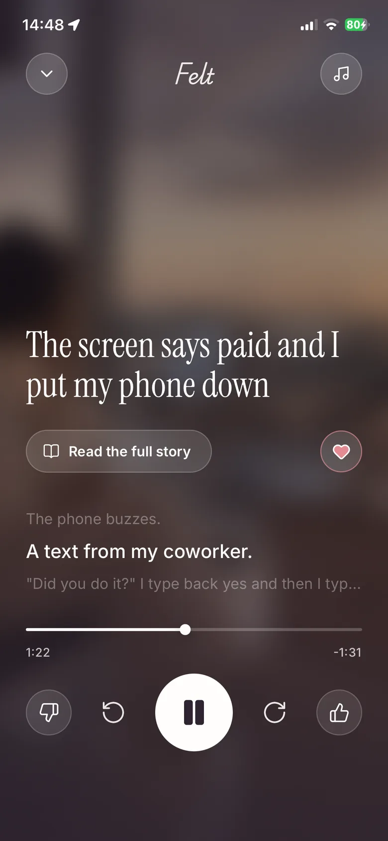 Wishfilled’s player mid-story, the current caption line highlighted
